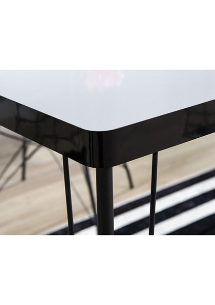 Arya 4 Kişilik 80X120 Yemek Masası Takımı-Mutfak Masası Takımı- Düz Beyaz Oval Kenar