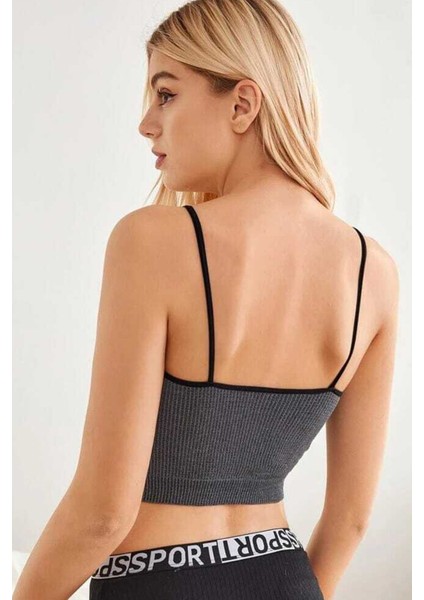 Özel Kadın Anstrasit Gri Ip Askılı Crop Top Bluz Fırsat!!!