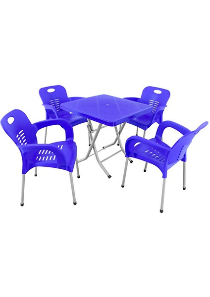 Katlanır Ayak 80X80 Demir Ayaklı Nil Koltuk Masa Takımı Mavi