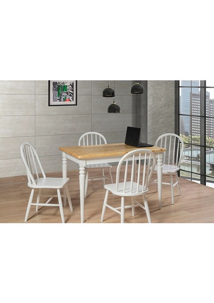 Harput Masa ve Ameri̇kan Sandalye Takımı Meşe Beyaz 110 x 70 cm