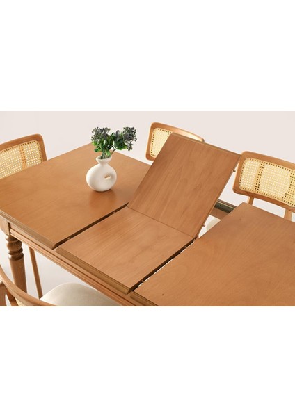 Soho Zion Ağaç Açılır Yemek Masa 6 Sandalye Takımı 80X120