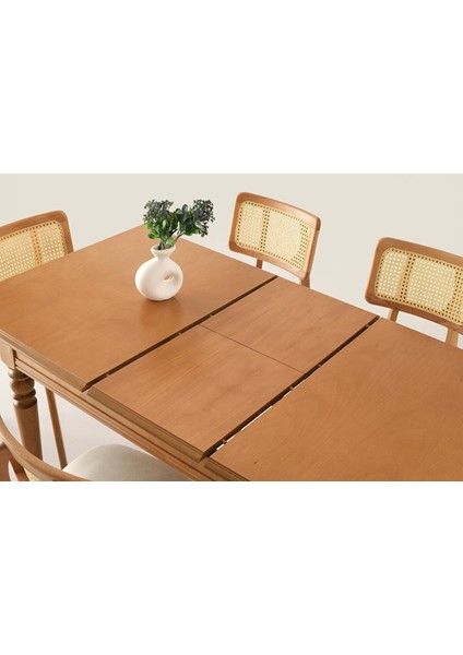 Soho Zion Ağaç Açılır Yemek Masa 6 Sandalye Takımı 80X120
