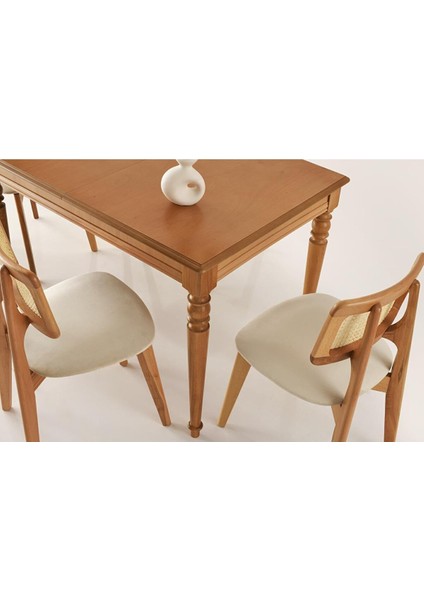 Soho Zion Ağaç Açılır Yemek Masa 6 Sandalye Takımı 80X120