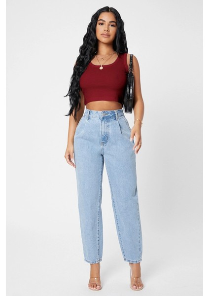 Özel Kadın Bordo Kare Yaka Crop Top Bluz Fırsat!!!