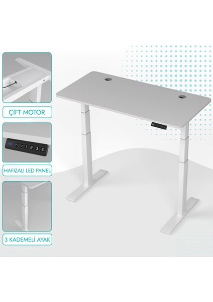 O-Flex Duo Çift Motorlu Elektrikli Yükseklik Ayarlı Masa - 140X70 - Beyaz
