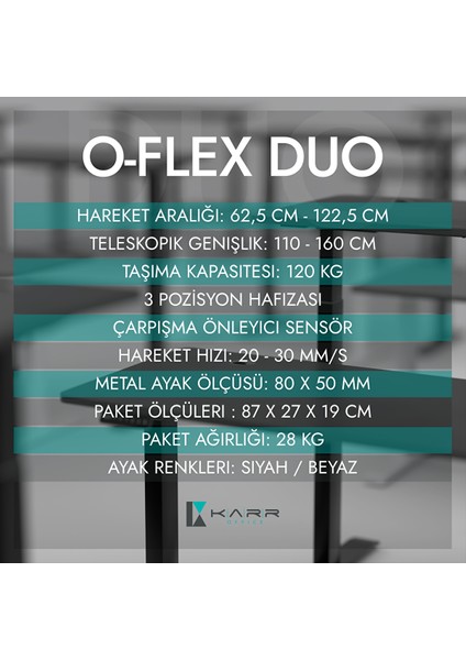 O-Flex Duo Çift Motorlu Elektrikli Yükseklik Ayarlı Masa - 140X70 - Beyaz fırsatları