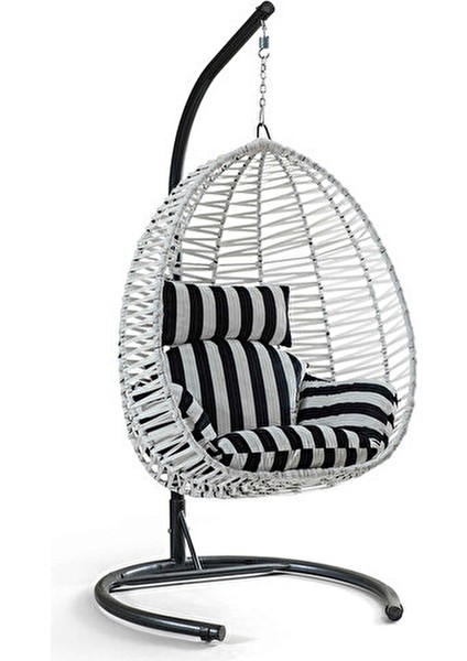 Class Beyaz Rattan Salıncak Zebra Oturum Zebra