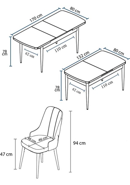 Noa Serisi, 80X132 Mdf Açılabilir Beyaz Masa Takımı, 4 Sandalye Gold Halkalı Cappucino indirimleri