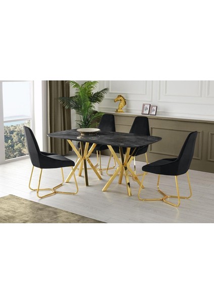 Lara Royal High Gloss Yemek Masa Sandalye Takımı 90X160 cm