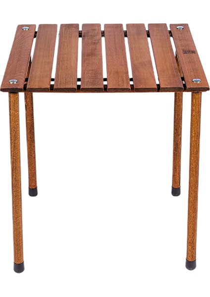 Ahşap Katlanır Masa Sandalye Seti Kahverengi Iskelet Koyu Gri Kılıf, 50X50X50 Masa