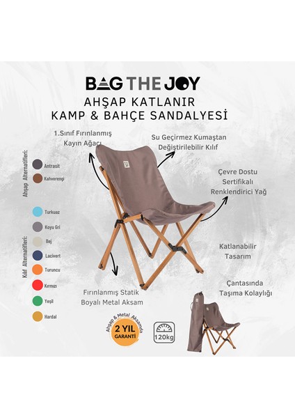 Ahşap Katlanır Kamp & Bahçe Sandalyesi – Kahverengi Iskelet - Koyu Gri Kılıf fırsatları
