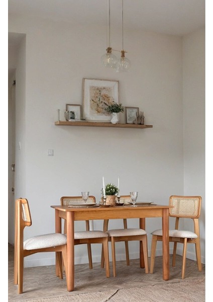 Bohem Natural Ahşap Masa Sandalye Takımı 80X120