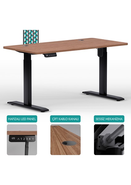 O-Flex Tek Motorlu Elektrikli Yükseklik Ayarlı Masa - 180X80 - Bambu