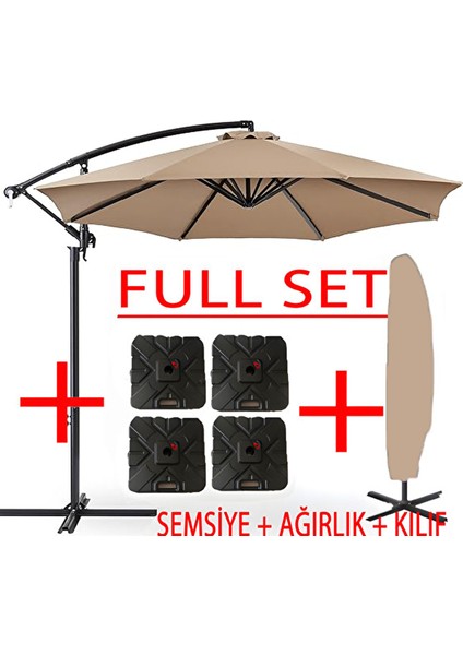 3 mt 8 Kaburga Full Demir 21 kg Bej Bahçe Şemsiyesi Full Set Havuz Şemsiyesi Büyük Şemsiye
