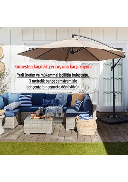 3 mt 8 Kaburga Full Demir 21 kg Bej Bahçe Şemsiyesi Full Set Havuz Şemsiyesi Büyük Şemsiye