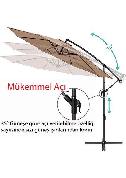 3 mt 8 Kaburga Full Demir 21 kg Bej Bahçe Şemsiyesi Full Set Havuz Şemsiyesi Büyük Şemsiye