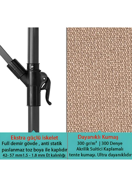 3 mt 8 Kaburga Full Demir 21 kg Bej Bahçe Şemsiyesi Full Set Havuz Şemsiyesi Büyük Şemsiye