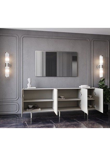 Capella Mdf 5 Kapaklı Raflı Ahşap Ayaklı 200 cm Konsol (200X80X40 Cm) Kumtaşı modelleri