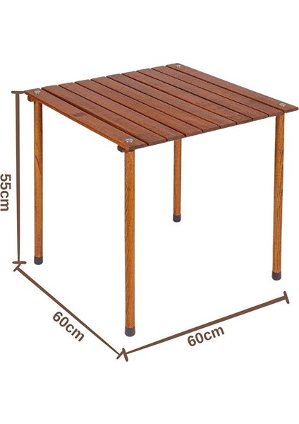 Ahşap Katlanır Masa Sandalye Seti Kahverengi Iskelet Turuncu Kılıf -60X60X55 Masa fiyatları