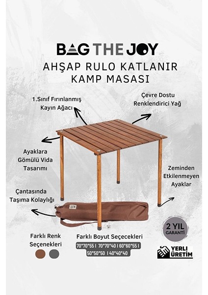 Ahşap Katlanır Masa Sandalye Seti Kahverengi Iskelet Turuncu Kılıf -60X60X55 Masa
