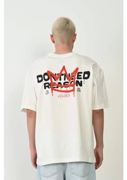 Unisex Baskılı Bisiklet Yaka Oversize T-Shirt - Beyaz fiyatları