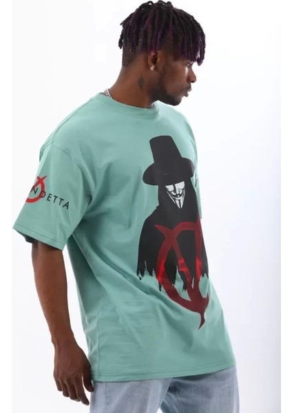 Unisex Oversize Baskılı Bisiklet Yaka T-Shirt - Mint Yeşili modelleri