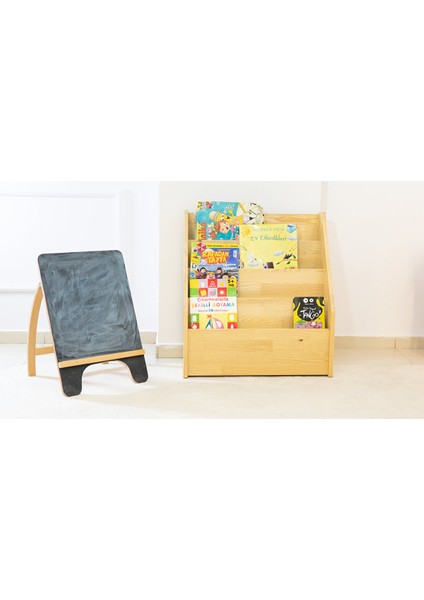 Montessori Çocuk Kitaplık, Ahşap 4 Raflı Kitap Düzenleyici