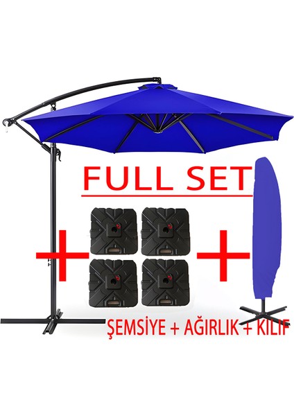 3 mt 8 Kaburga Full Demir 21 kg Mavi Bahçe Şemsiyesi Full Set Havuz Şemsiyesi Büyük Şemsiye
