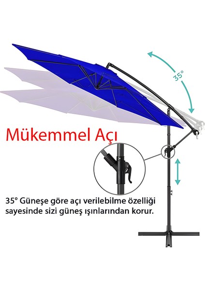 3 mt 8 Kaburga Full Demir 21 kg Mavi Bahçe Şemsiyesi Full Set Havuz Şemsiyesi Büyük Şemsiye