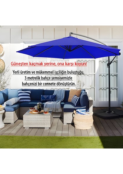 3 mt 8 Kaburga Full Demir 21 kg Mavi Bahçe Şemsiyesi Full Set Havuz Şemsiyesi Büyük Şemsiye