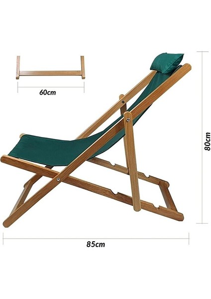 Ahşap Katlanabilir Taşınır Şezlong Plaj Bahçe Teras Balkon Sandalyesi 3'lü Takım Haki
