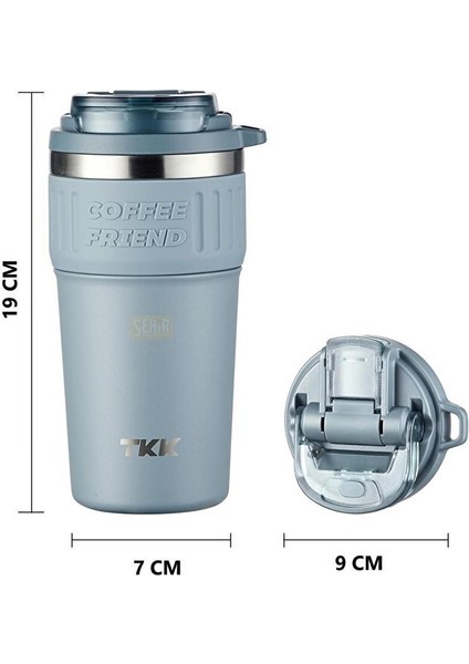 Tkk Yeni Koleksiyon 630ML Pipetli / Pipetsiz Kullanım Askılı Paslanmaz Çelik Termos Kahve Mug Matara Mavi indirimleri