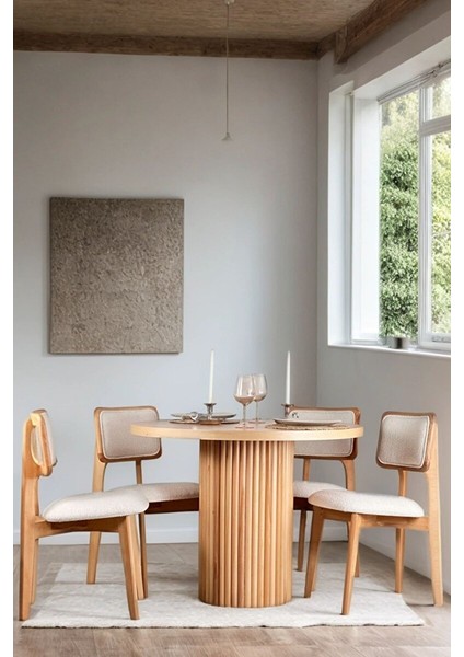 Woodenbend Mirla Yuvarlak Ahşap Döşemeli Masa Takımı 100X100