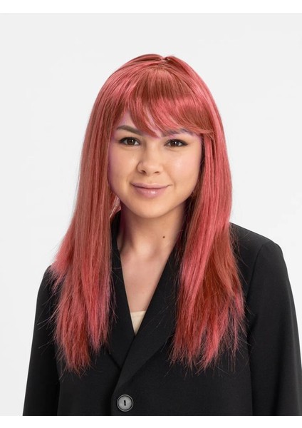 Kızıl Renk Düz Kesim Uzun Parti Peruğu Takma Saç fiyatları