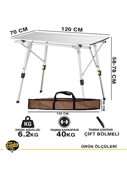 Funky Chairs Elite Xl Alüminyum Teleskopik Ayaklı Kamp Piknik Masası - Gri modelleri