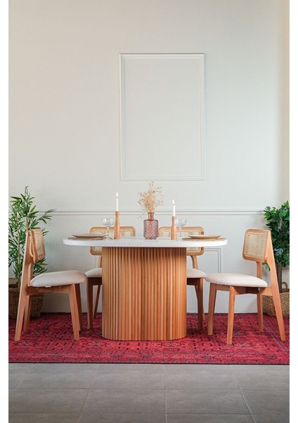 Mirla Oval Ahsap Natural Masa Sandalye Takımı 80X130