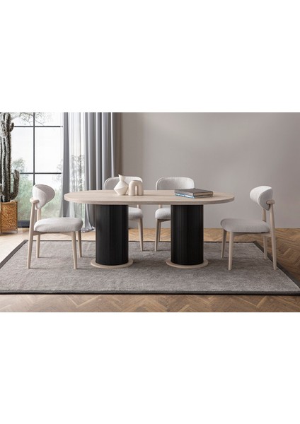 Traverten Oval 4 Sandalyeli Masa Takımı fiyatları