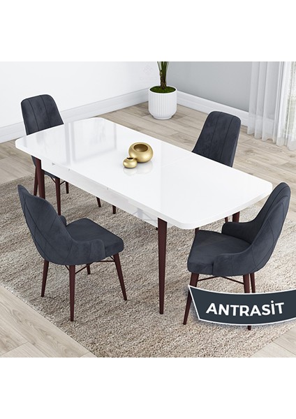 Kar Serisi 80X132 Açılabilir Mdf Beyaz Ceviz Ayak Masa Takımı ve 4 Antrasit Sandalye Antrasit fiyatları