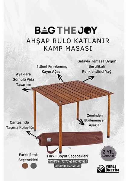 Ahşap Katlanır Masa Sandalye Seti Kahverengi Iskelet Turuncu Kılıf -70X70X55 Masa