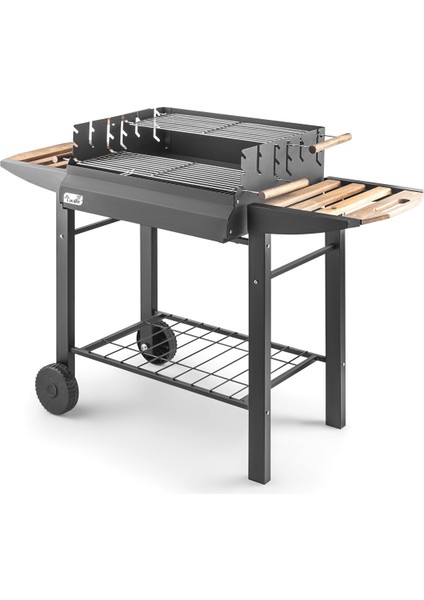 Grillchi Standlı Yükseklik Ayarlı Çift Izgara Barbekü Mangal + Önlük Hediyeli