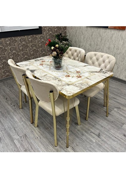 Akuamari̇n 80-120 Ck Gold Mutfak Masası Takımları , 4 Kişilik Mutfak Masası Takımı