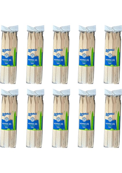 Dolphin Bambu Ahşap Adana Çöp Şiş - Boy : 24 Cm. / En : 2 Cm. - 25 Adetlik 10 Paket