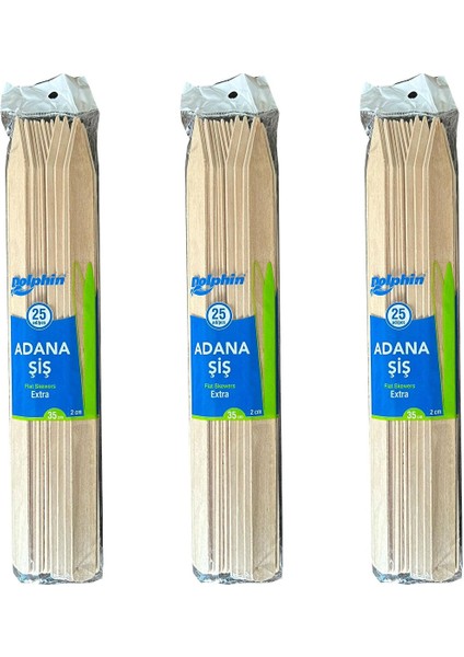 Dolphin Bambu Ahşap Adana Çöp Şiş - Boy : 35 Cm. / En : 2 Cm. - 25 Adetlik 3 Paket