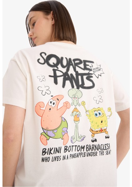 SpongeBob Oversize Geniş Kalıp Sırt Baskılı Kısa Kollu Tişört E9848AX25AU