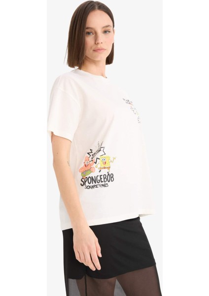 SpongeBob Oversize Geniş Kalıp Sırt Baskılı Kısa Kollu Tişört E9848AX25AU modelleri