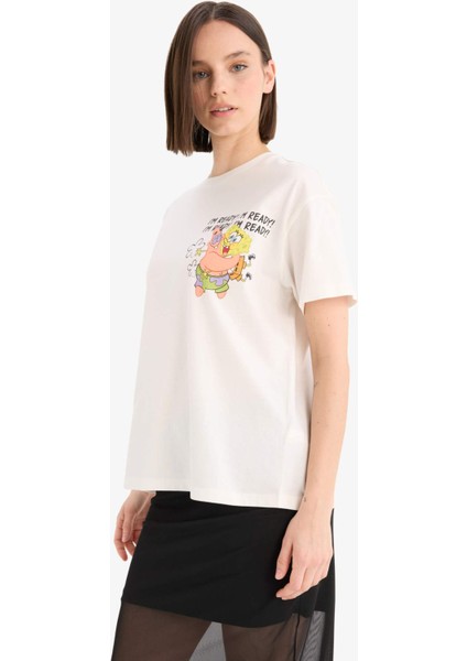 SpongeBob Oversize Geniş Kalıp Sırt Baskılı Kısa Kollu Tişört E9848AX25AU fırsatları