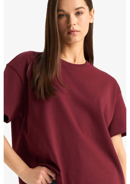 Oversize Geniş Kalıp Bisiklet Yaka Basic Düz Kısa Kollu Tişört