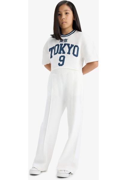 Kız Çocuk 2'li Takım Baskılı Kısa Kollu Tişört Beli Lastikli Eşofman Altı E6413A825AU