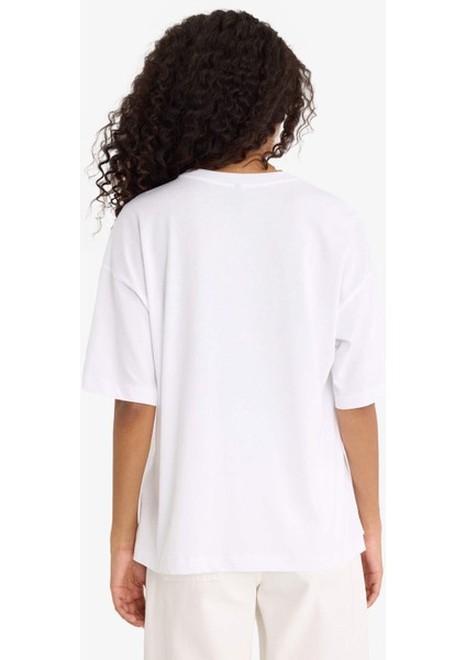 Oversize Geniş Kalıp Bisiklet Yaka Basic Düz Penye Kısa Kollu Tişört C0099AX25AU