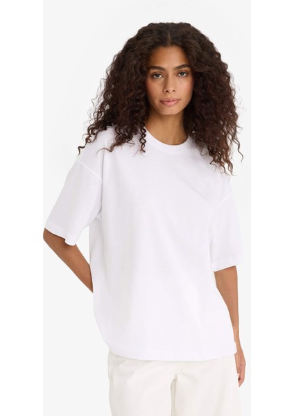 Oversize Geniş Kalıp Bisiklet Yaka Basic Düz Penye Kısa Kollu Tişört C0099AX25AU modelleri